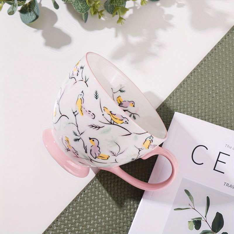 Nivofu Handbemalte Keramik-Kaffeetasse Mit Untertasse – Niedliche Blumenform, 300 Ml, Weiß | Kreative Tasse Für Frauen