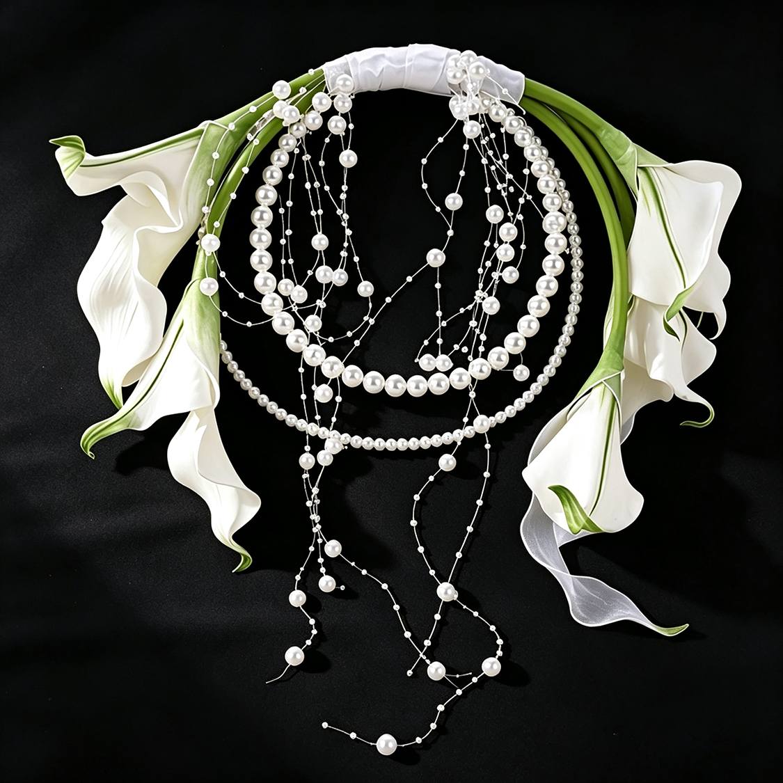 TEMU Calla Lily With Chain, Circular Hand-held Floral Arrangement, Soft And Cool- , Niche Hand-held Bouquet For Photography Or Lawn Wedding Brides