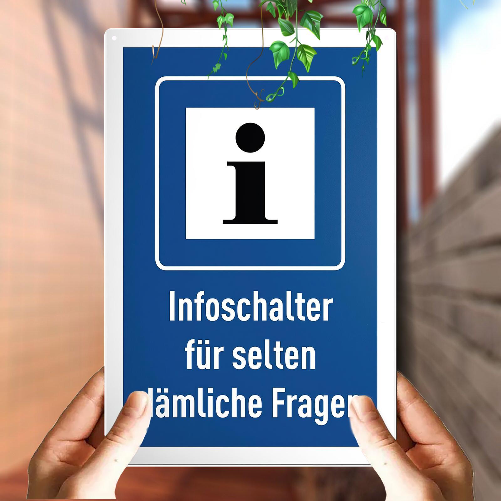 E-shop 2D Flat - Ein flaches Aluminiumschild mit der Aufschrift "Informationstheke für selten dumme Fragen" ist eine ausgezeichnete Geschenkidee für
