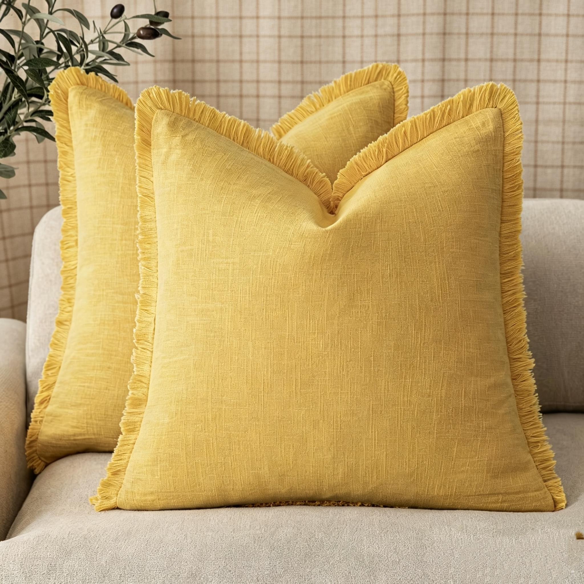 TEMU 2 pezzi Copricuscini con Nappe Gialle a , Tessuto e Confortevole, Adatti per Soggiorno, Decorazioni Camera da Letto, Utilizzo in , Chiusura con