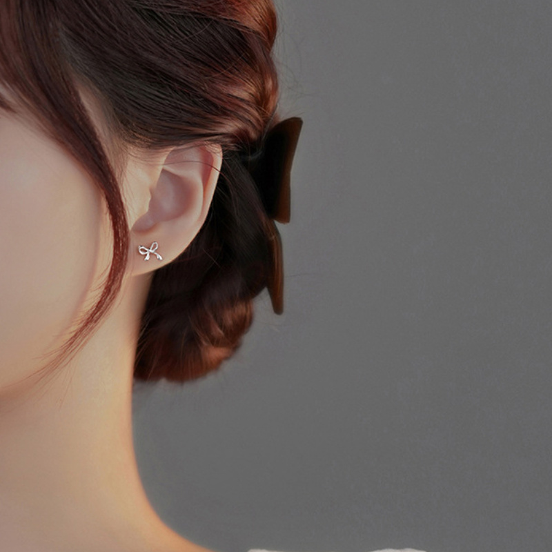 Women's Minimalist Bow Copper Stud Earrings, Versatile
