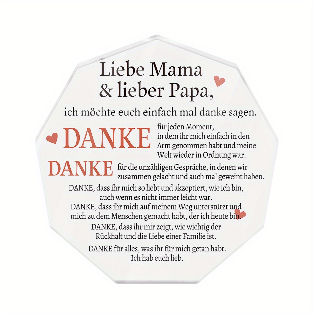 TEMU 2d Flat Putuo Decor 1pc German Shaped Acrylic Sign Table Decor, Liebe Mama & Lieber Papa, Desktop Decoration For Parents, Gift For Birthdays,