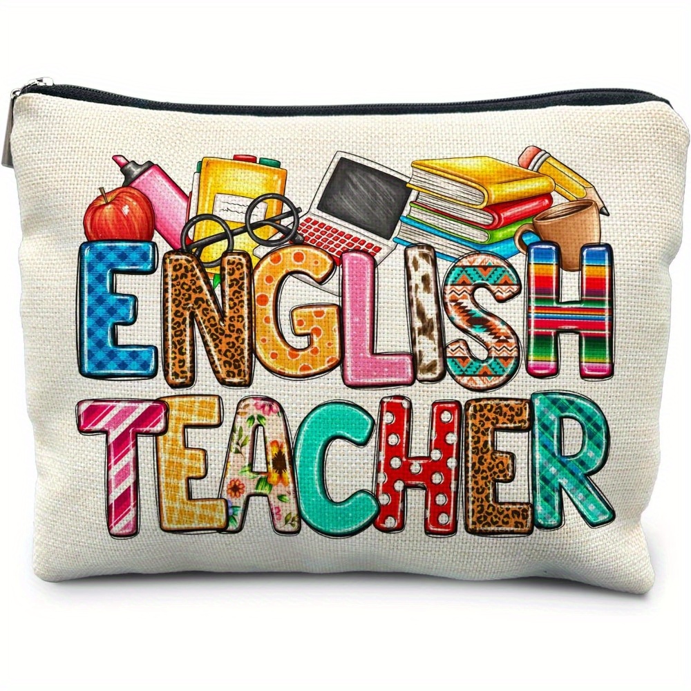 Make-up Tasche Für Englischlehrer – 25,4x19,1 Cm, Aus Leinen – Geschenk Für Lehrerinnen