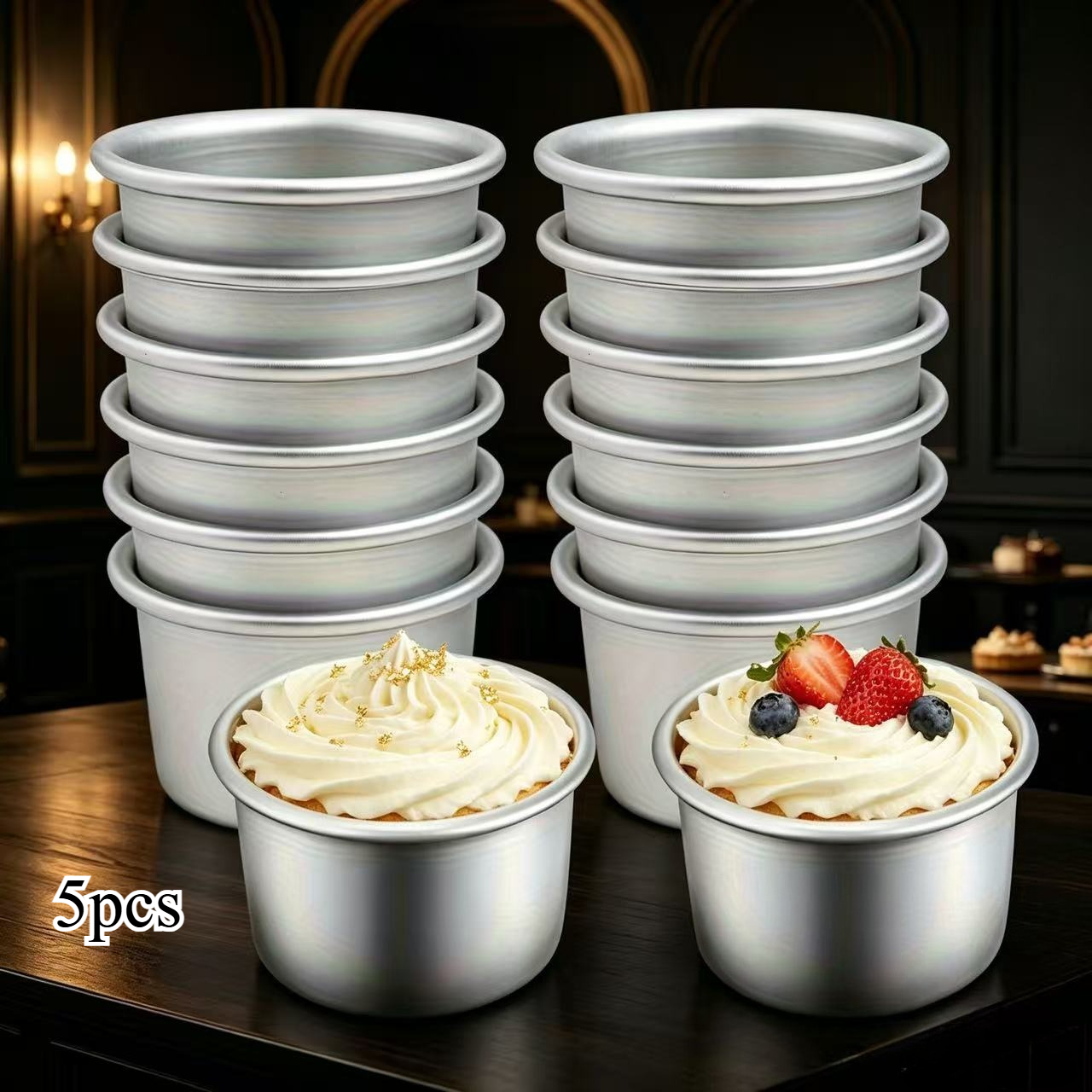 TEMU A Set Of Cake Molds With Removable Bases, Made Of Aluminum, Ideal For Baking Mini Cakes. High-temperature-resistant Aluminum Baking Molds Are