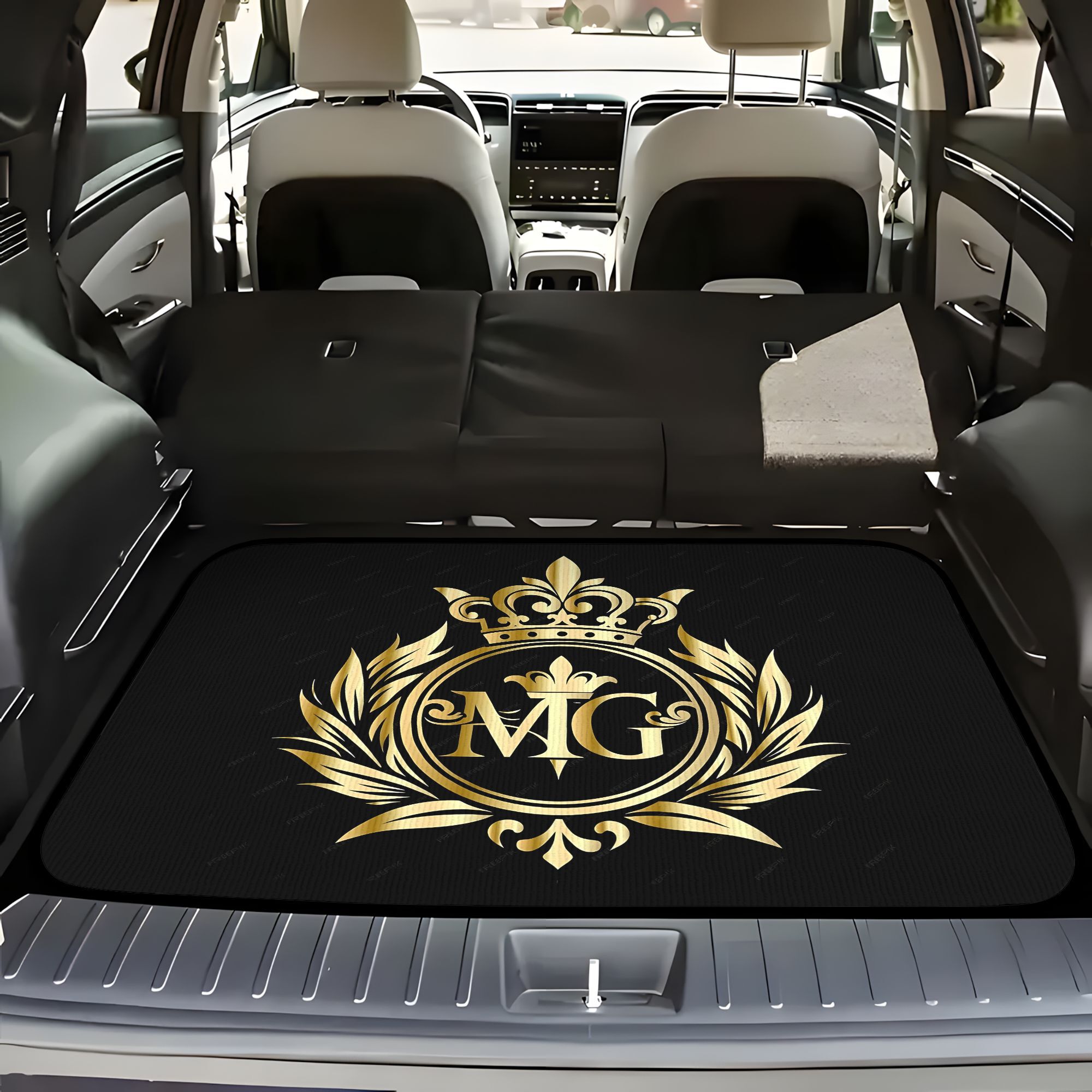 TEMU For Design Car Trunk Mat | -end Quality, Brand Emblem With Golden Accent, Durable Polyester Floor Protector, Applicable, Stylish Pet-friendly