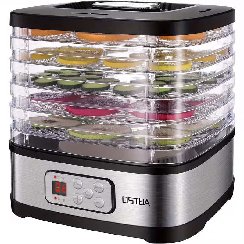 Electric Food Dehydrator - 5 Tray, Adjustable Temperature, 72-Hour Timer, LED Display, 240W, Includes Recipe Book