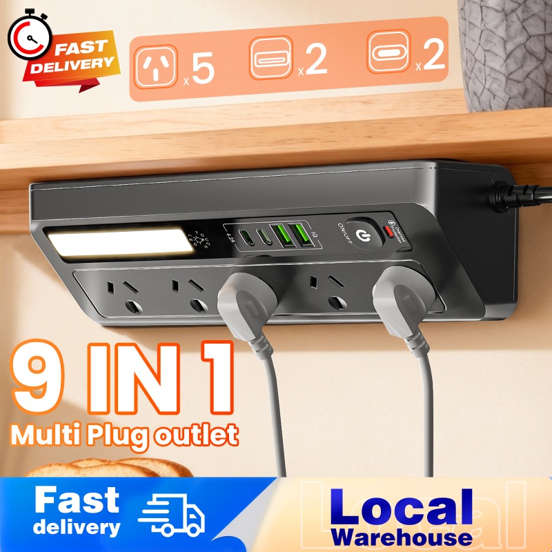 TEMU Power Board Individual Switch - 5ac Outlets With Power Strip, Usb A And Usb C, Powerboard For Home And Office, Protection (black) / 8 Outlets
