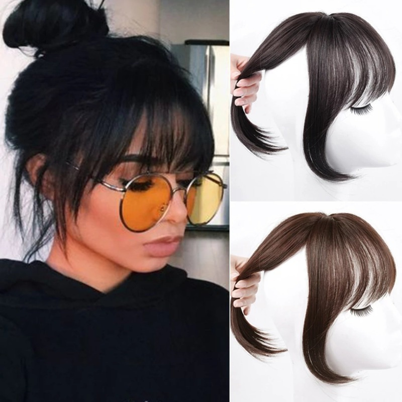 chic french air bangs clip in hairpiece for women heat resistant synthetic fiber natural fluffy look details 0