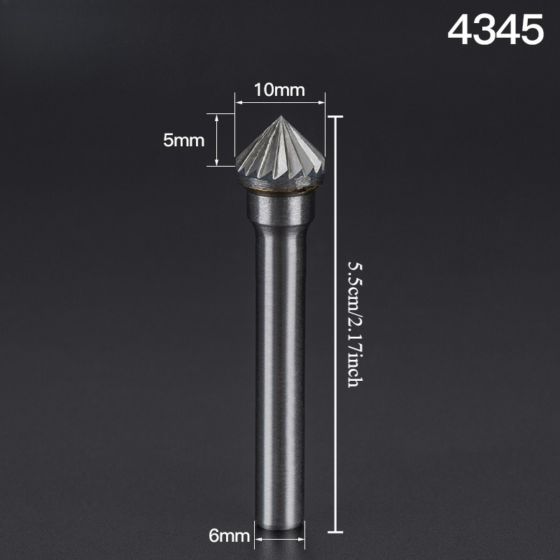 Huhao 1pc Hard Alloy Rotary File, Alloy Grinding Head, Steel Grinding Head, K-90° Conical Metal Grinding Head, Deburring Tool