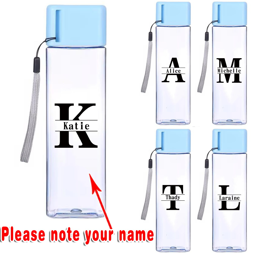 

Customizable 500ml Clear Water Bottle With Blue Lid - Leakproof, Portable For Outdoor, Gym & Travel - Personalized Name Design, Lightweight & Plastic