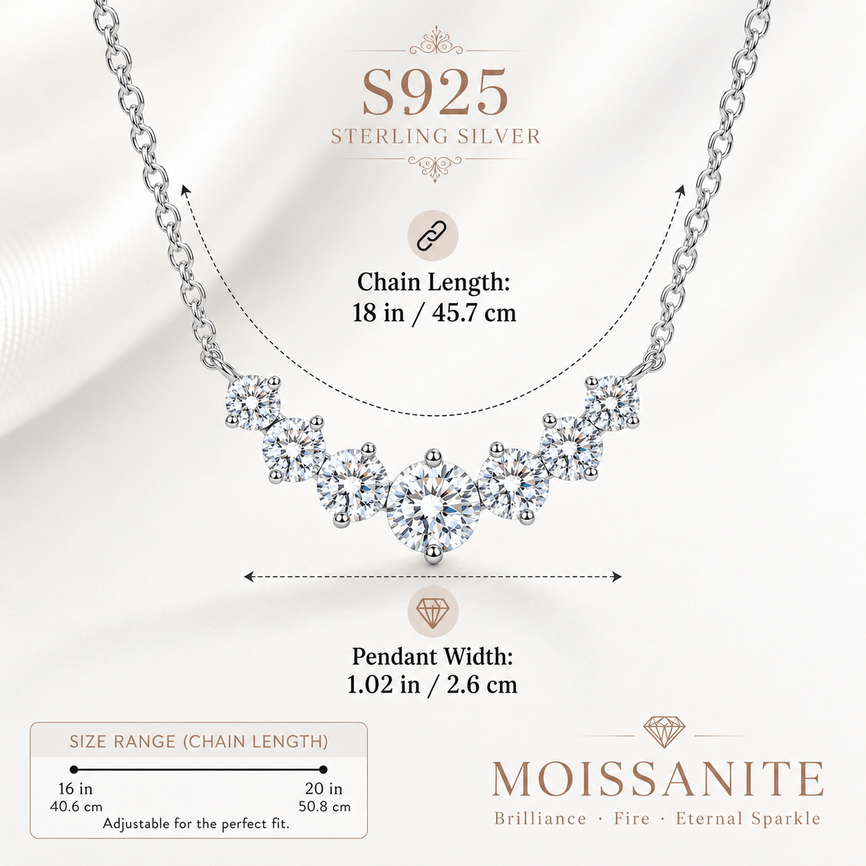 S925 Moissanite Necklace Set with 7 Moissanite Stones — Elegant Gift