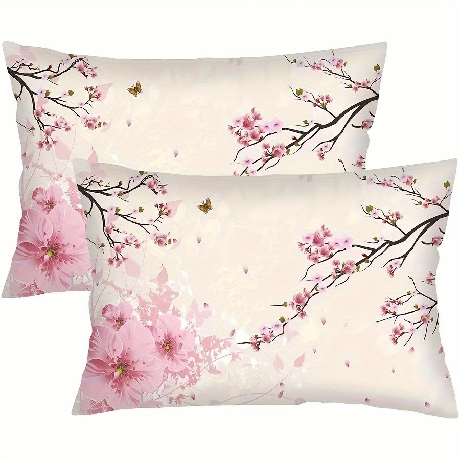 2-pack, Pink Cherry And Dance Japanese-style Polyester Single-sided Pillowcases: Scenery Soft Polyester Pillowcase - Wrinkle-resistant, Fade-resistant, Suitable For , Printed On