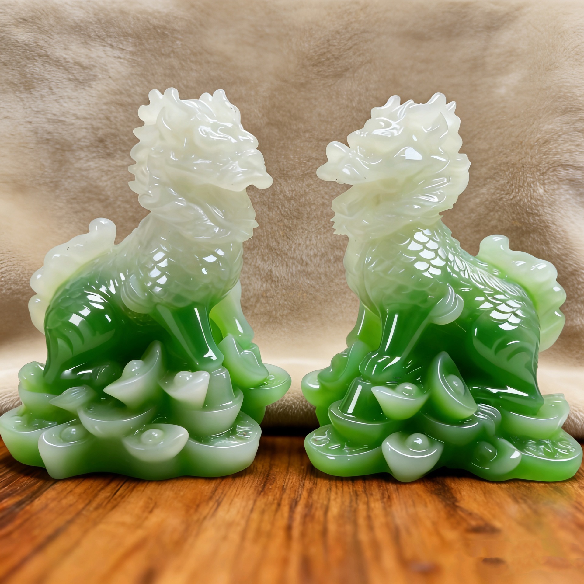 Image of A Pair Of Carved Green Jade Desk Ornaments, Desktop Decor Wealth And , High Quality Gifts For Relatives For Housewarming, Birthday, Festivals, And Anniversaries