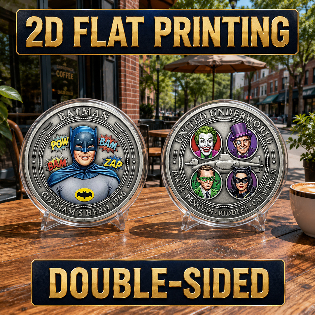 TEMU 1pc, 2d Flat Printing, Double-sided Metal Classic Batman Tv Style Commemorative Coin, Joker Penguin Catwoman Challenge Coin, Protective Case,