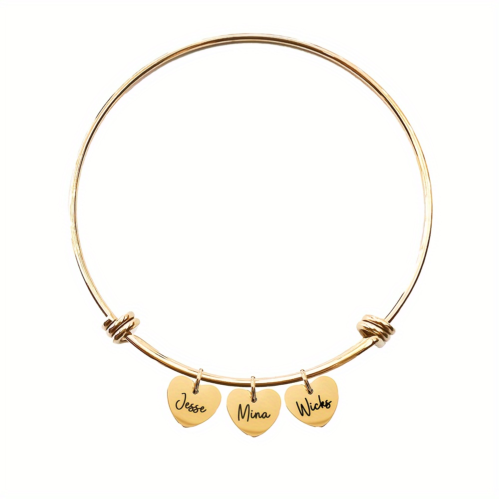 TEMU Pulsera personalizada de acero inoxidable, personalizable con 1-5 en inglés, colgante de , estilo vintage minimalista, bañada en oro de 18K,