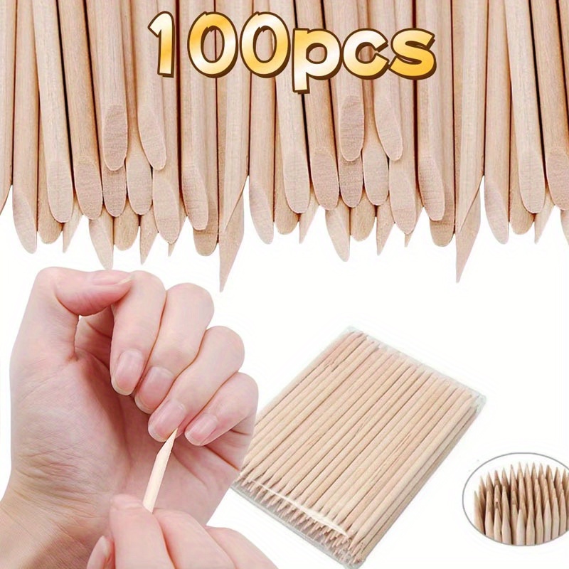 

100pcs Nail Art Pushers - Cuticle Remover Sticks For Manicure & Pedicure, Ideal For Dotting And Care Tasks, Nail Tech Supplies