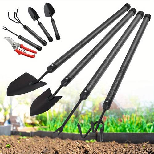 garden tool set with extended long handle 5pcs stainless steel gardening tool kit gifts for parents and kids including trowels hand rake weeder pruning shears for weeding planting