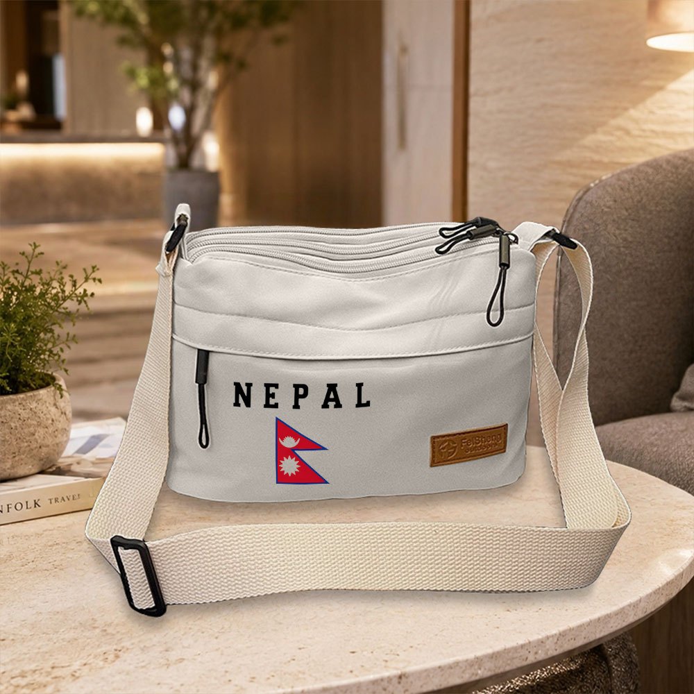 1 pz Borsa a tracolla da uomo con stampa bandiera del Nepal, borsa a tracolla unisex casual, borsa a spalla trendy primavera estate, multi-scomparto, borsa a tracolla di grande capacità, borsa utility casual, adatta per gite sportive e ciclismo, regalo ideale