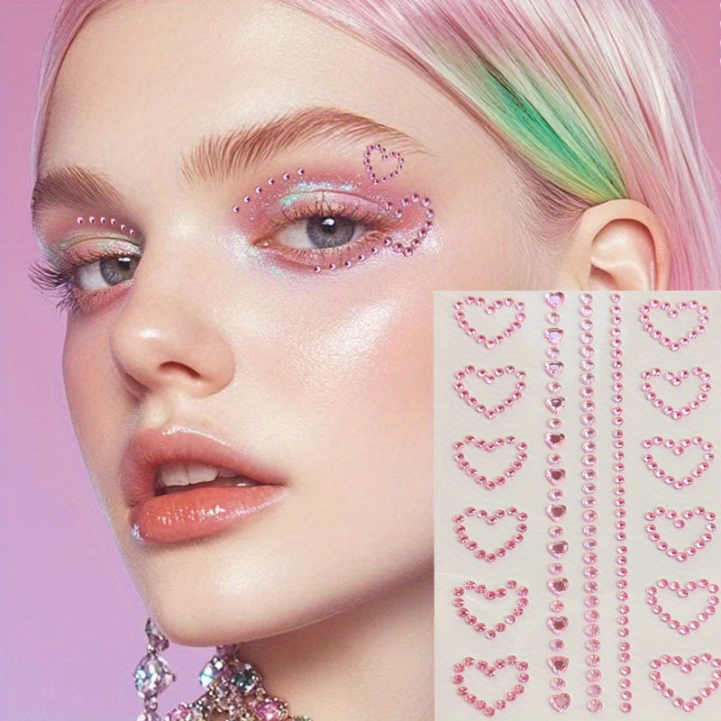 

Pink Glitter Heart Chain Gem Stickers - Y2k Style Face & For Festivals, Parties, Weddings, And Cosplay Makeup, Dance Performances And Stage Looks