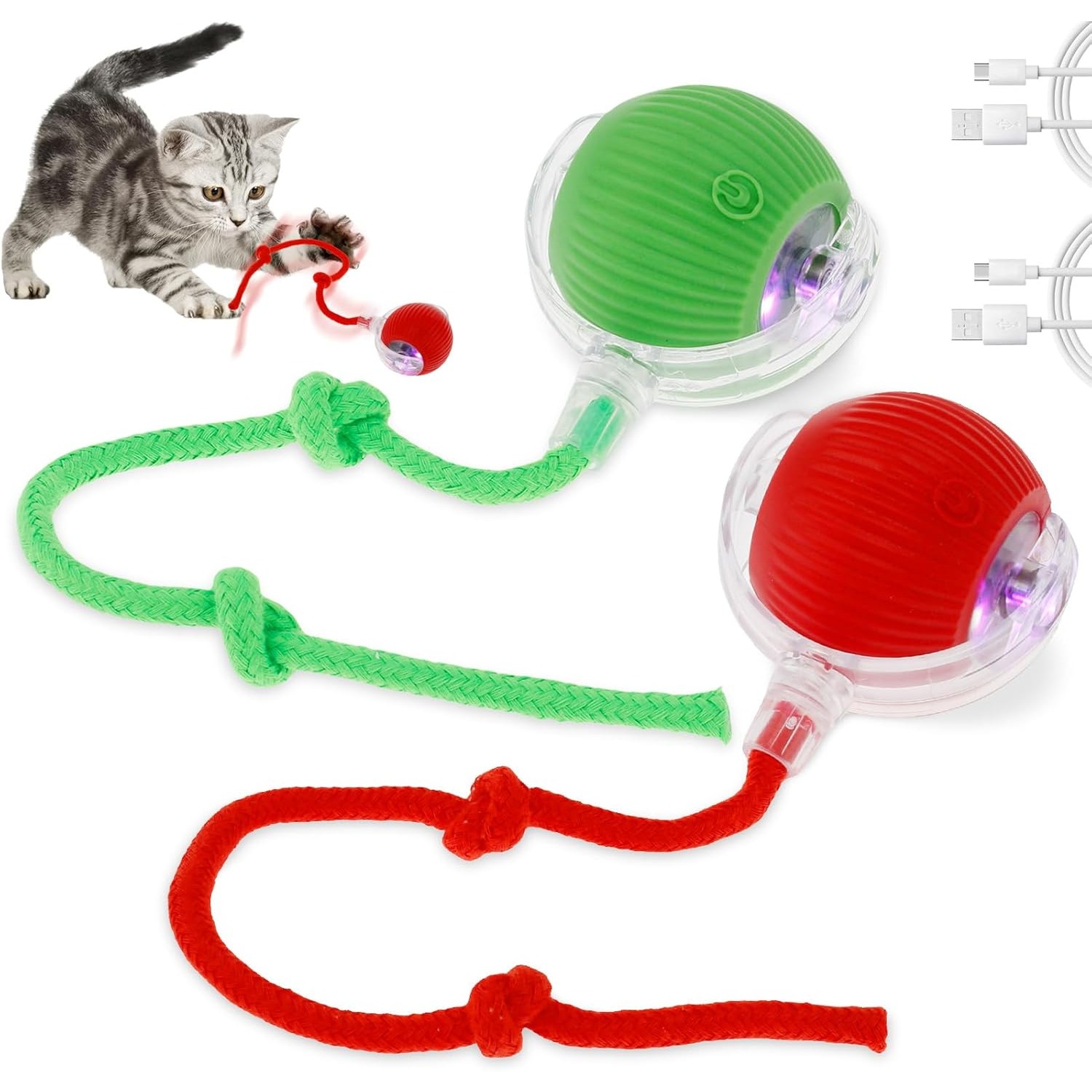 Set Of 2 Cat Toy Balls, 360° Rolling Ball Designed For Both Cats And Dogs, Complete With Usb Charging: retailer-supplied image