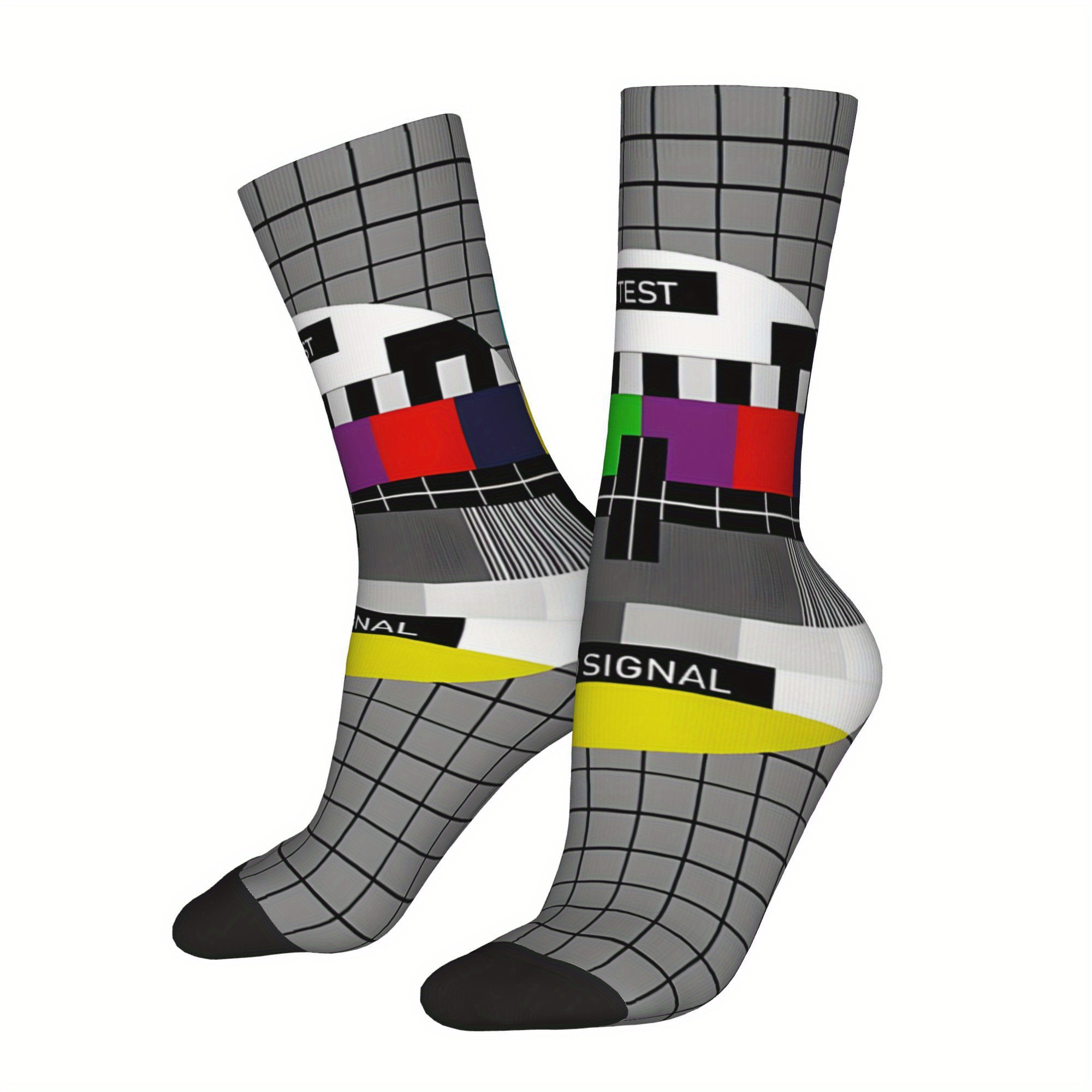 

Men's Novelty Crew Socks - Test Signal Print, Hip Hop Style, -day Wear