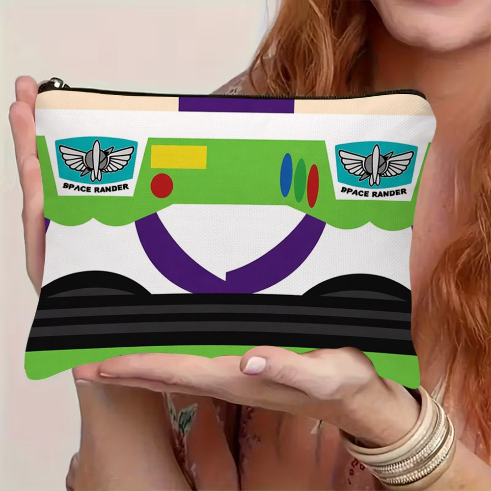 TEMU 1pc Space Ranger Print Cosmetic Bag - Double-sided Space-themed With Iconic Characters, Durable Polyester Zipper Closure Toiletry & Coin Purse