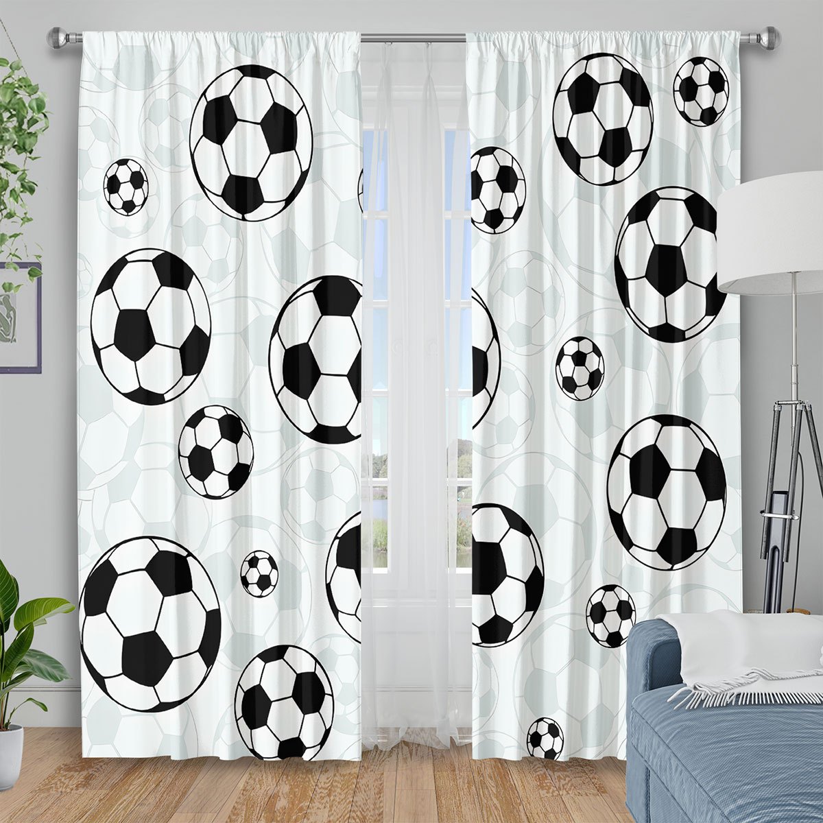 TEMU Ensemble de rideaux occultants noirs 2D plats - 2D plats - 2D plats, composé de pièces, sur le thème du football d'Halloween, parfait pour