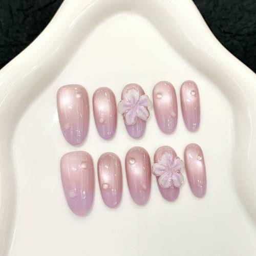 set of 10 handcrafted 3d carved gradient cat drop nails for spring and summer detachable and wearable