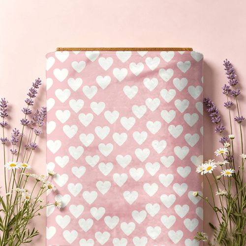 item picture 1pc 100 twill fabric pink background white heart all fresh pattern multi sizes pure handcraft fabric soft and comfortable suitable for tablecloth face masks bags purses curtains and home decor