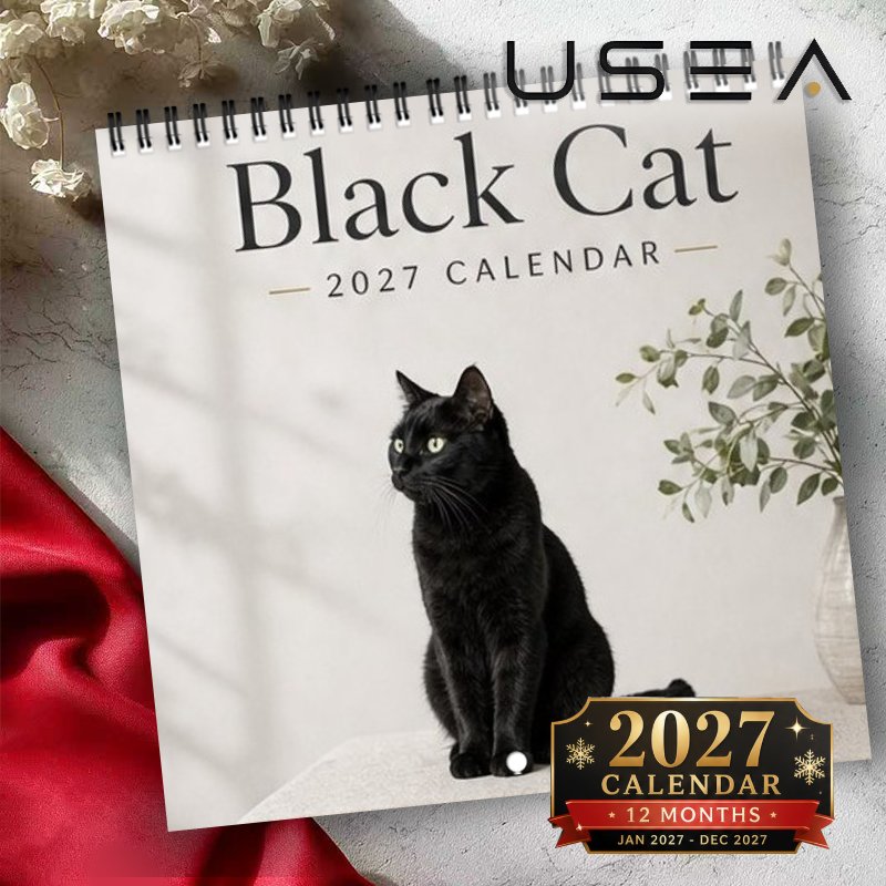 TEMU 2027 Wall Calendar,1pc 2027 Black Cat Wall Calendar, 12 Month Jan 2027 To Dec 2027 Spiral Bound Hanging Monthly Planner With Large Blocks, Us