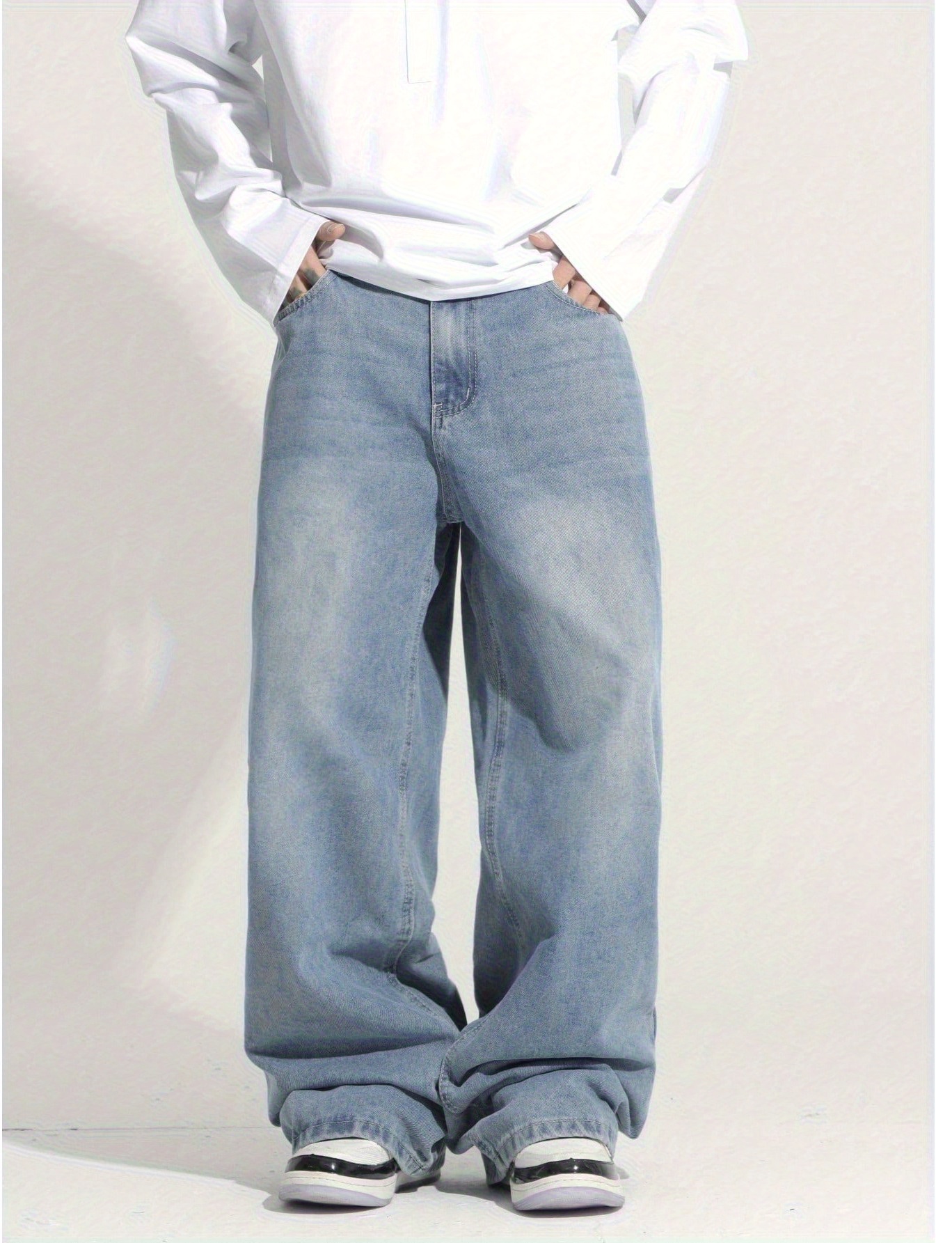 1pc mens korean style oversized white washed denim pants Temu