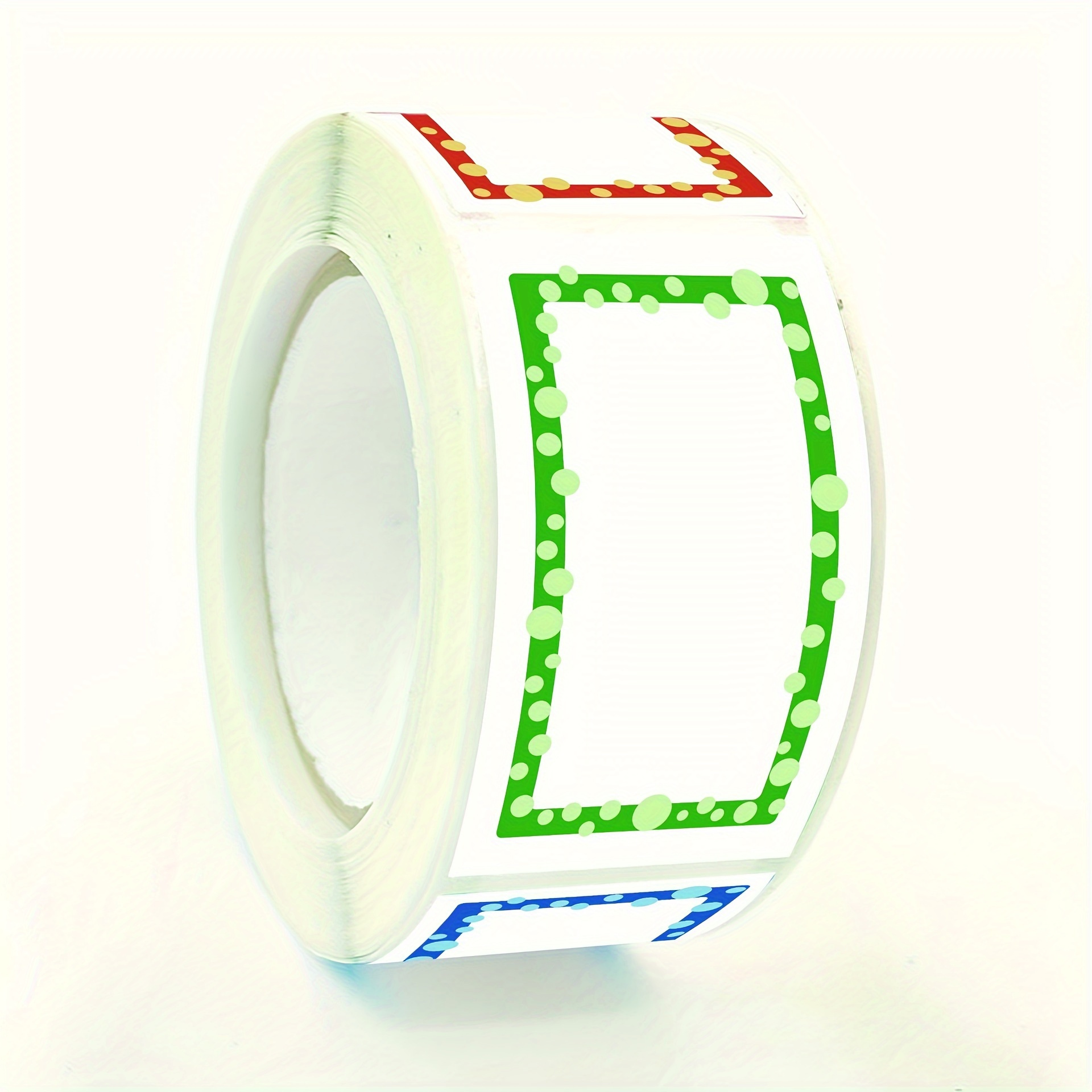 Image of 1roll 250pcs Square Color Border White Background Self-adhesive Paper Sticker Packaging Tape Seal Suitable For Handwriting Mark, Spice Refrigerator Label, Kitchen Supplies, Diy Manual Sticker
