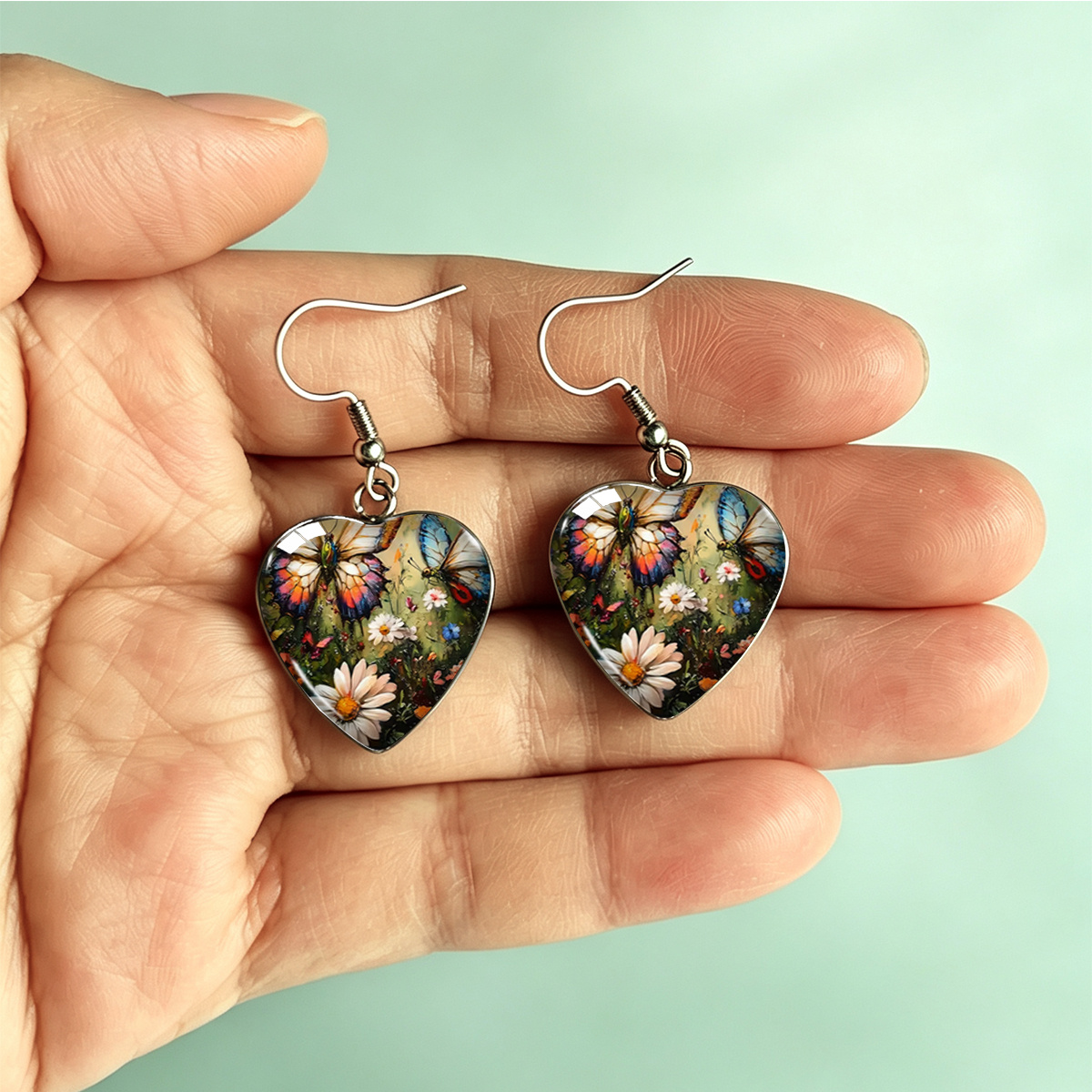3-Pair Unisex Dark-Themed Moth, Butterfly, and Floral Heart-Shaped Earring Set