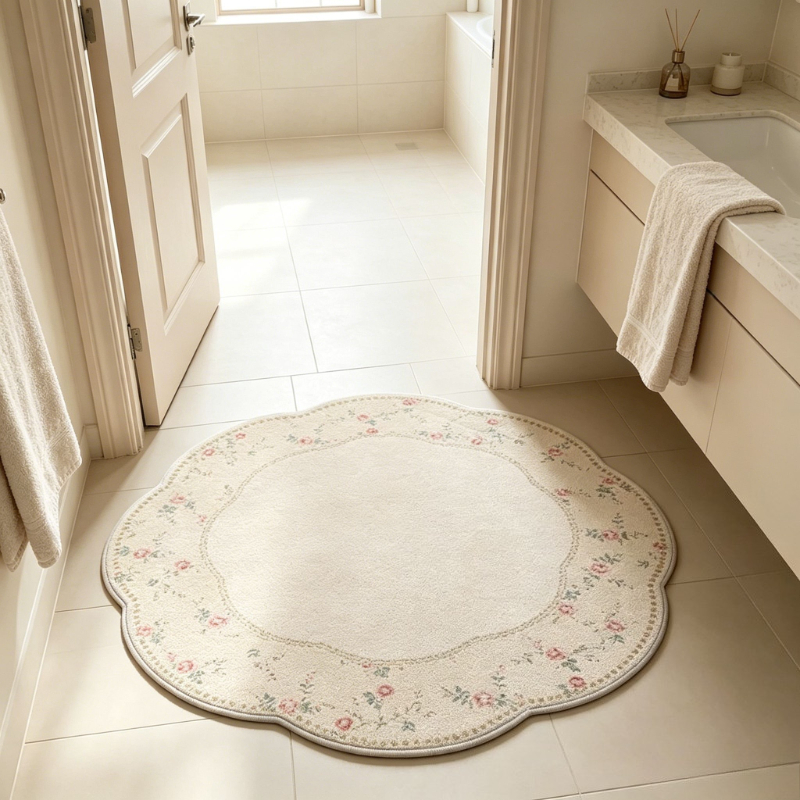 TEMU Faux Imitation Cashmere 900g 1pc Cream-style Bedroom Decorative Floral Rug, Living Room Sofa Rug, Irregular Shape Bedside Leisure Plush Carpet,