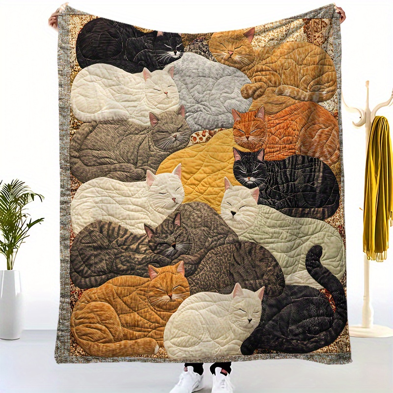 Image of 1pc Blanket, Print Flannel Blanket, Beautiful And Comfortable Warm Nap Blanket, Suitable For Sofa, Bed, Office, Car, Camping Travel Blanket, Home Decoration- Gift