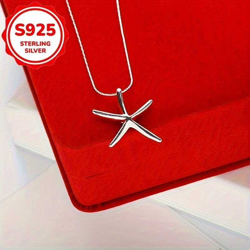 TEMU Un collier avec pendentif étoile de mer stylé et chic, en argent S925, parfait pour divers looks, idéal pour une , et un excellent cadeau pour