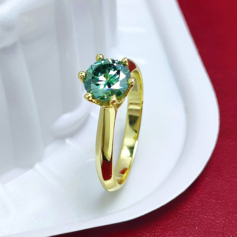 Women's 1 Carat Green Moissanite Ring in S925, Perfect for Engagement