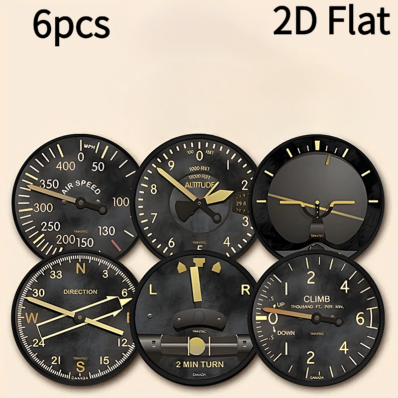 TEMU Lot de 6 sous-verres ronds en bois avec instrument d'avion d'aviation, 2D plats, durables, antidérapants, lavables à . Sous-verres isolants