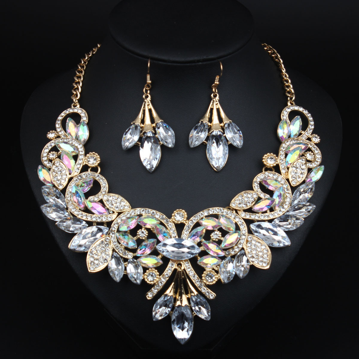 TEMU Artistic Flower Jewelry Set, Rainbow Gemstone Necklace & Earrings - Date Night To Party Transformation