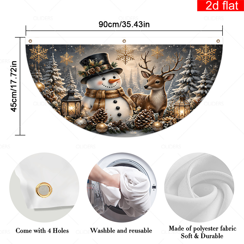 TEMU Bannière 2D Plate, 2D Plate - 2D Plate, 2D Plate - 2D Plate, 1pc, Bannière de Noël d'Éventail, Polyester, d'Hiver avec Neige, Chapeau, de Neige,
