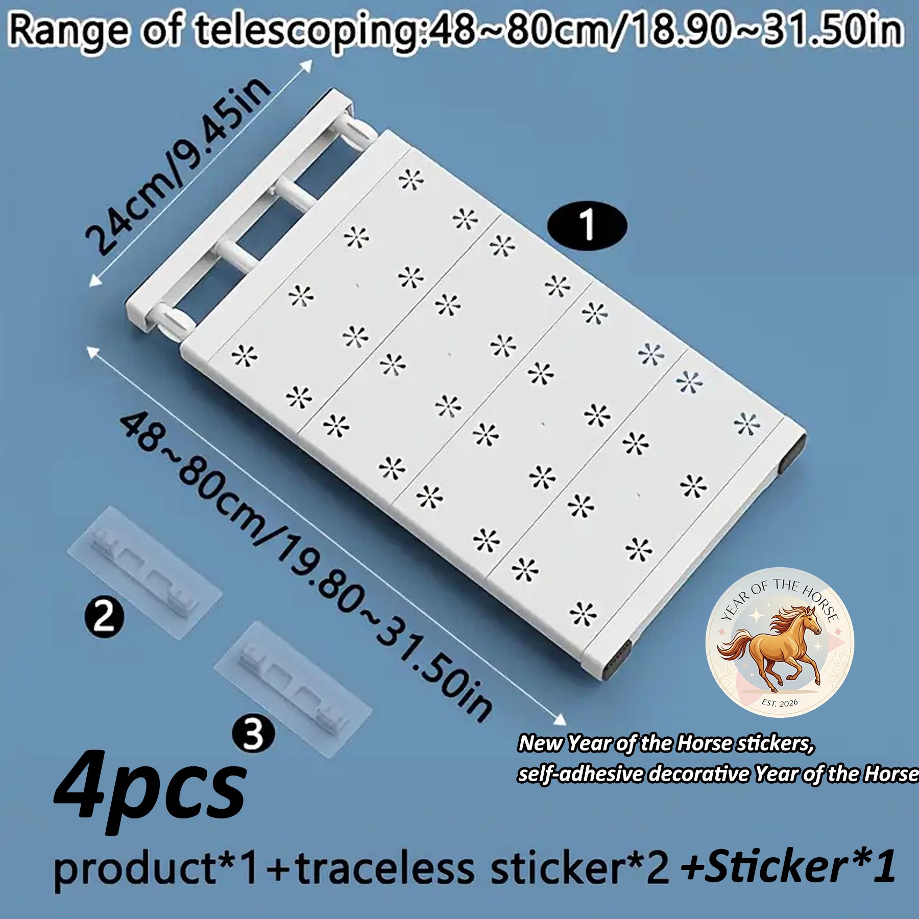 Image of 4pcs No-drill Adjustable Telescopic Shelf Divider Organizer ( 1 Storage Rack Included) With 2 Adhesive Pads And 1 Support Sticker, For Wardrobes, Kitchens And Bathrooms