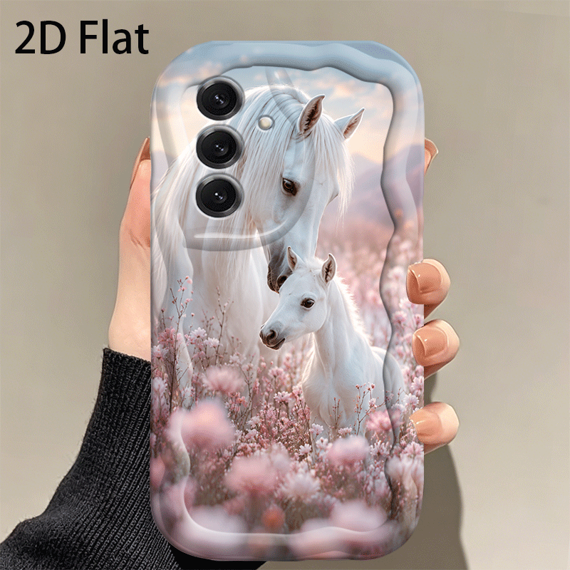 TEMU Phone Case: 2d Flat Sea Of Flowers And White Horse Mother And Foal Pattern Phone Case, Suitable For Galaxy A03s A04 A05s A06 A07 A13 A14 A17 A22