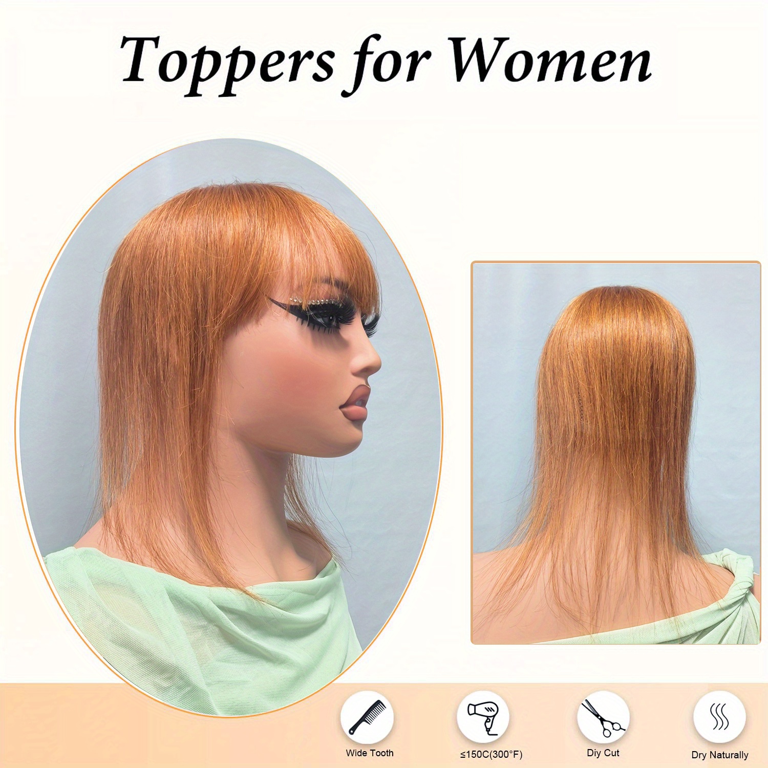 8 10 inch invisible human hair base toppers 100 human hair topper with bangs lightweight hair pieces for women with thinning hair 30 color womens clip on   straight hair invisible topper   toppe details 2