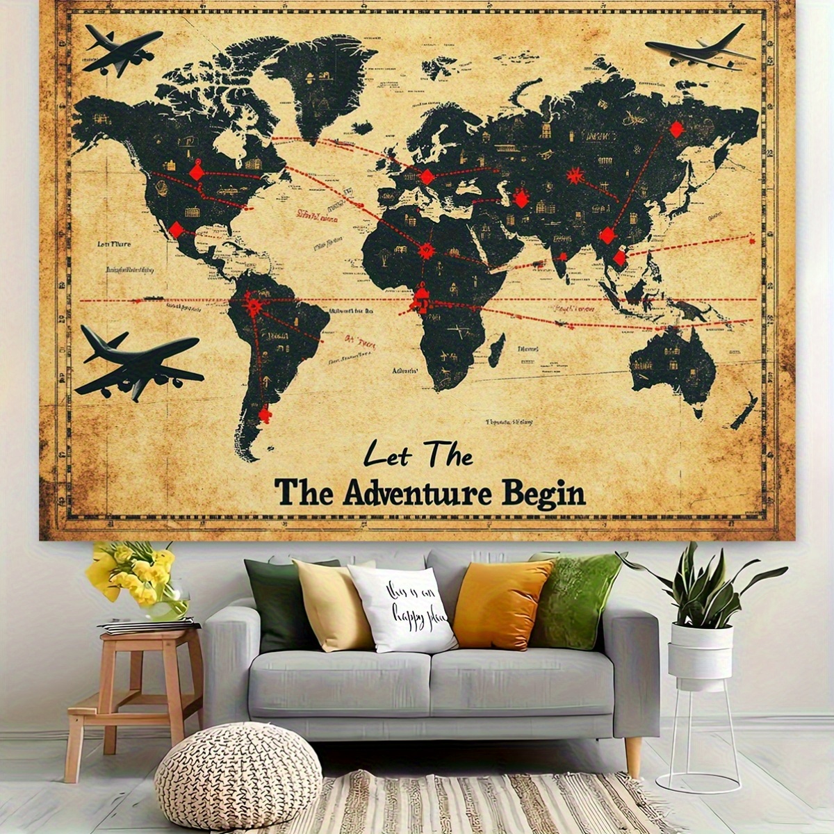 2d flat 2d flat banner 1pc     map wall sticker travel themed party banner with red   markers and airplane cutouts world map poster suitable for room classroom world party decorations map skills learning aid zzh 2d flat