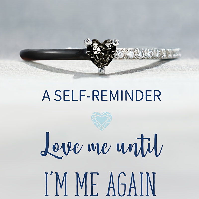 TEMU 1pc Heart Cut Black Zirconia Ring For Women Engagement Ring Motivational Gift For Her