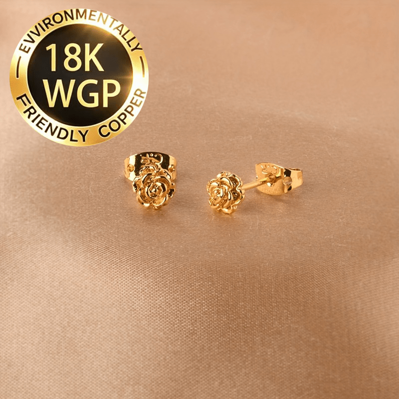 Image of 18k Golden Plated Rose Flower Stud Earrings Rose Middle Jewelry Easy Birthday Christmas Mother's Day Valentine's Day Gift