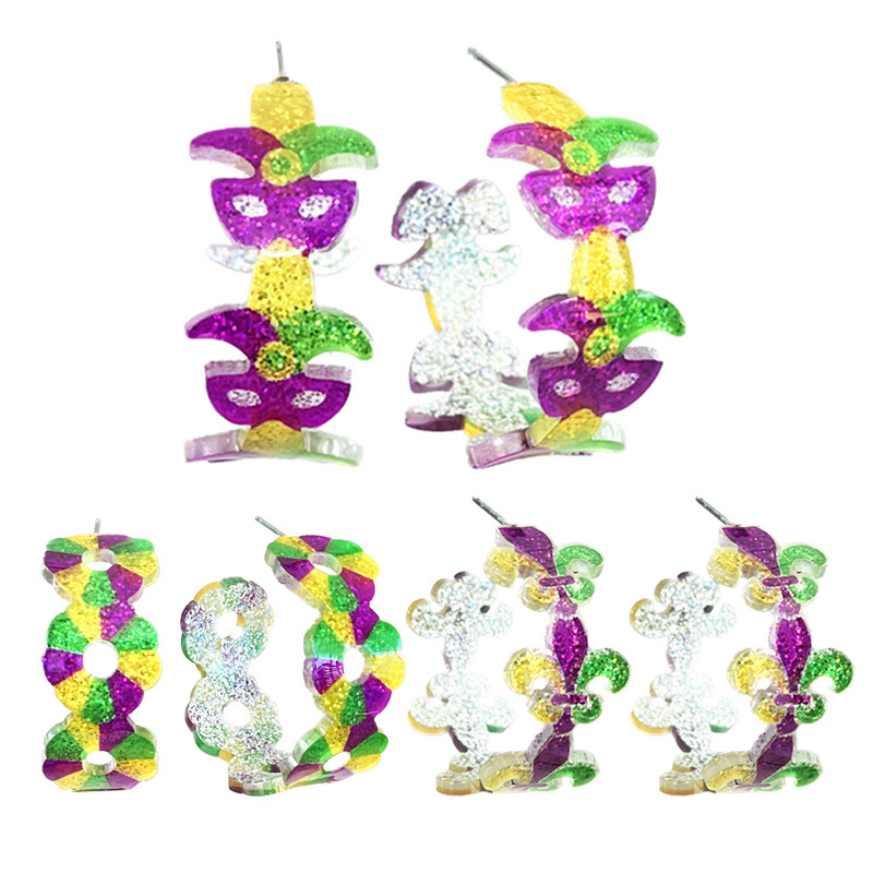 

Bohemian Acrylic Mardi Gras Earrings With Sparkling Carnival , Iron Posts - Wear, Bohemian Earrings