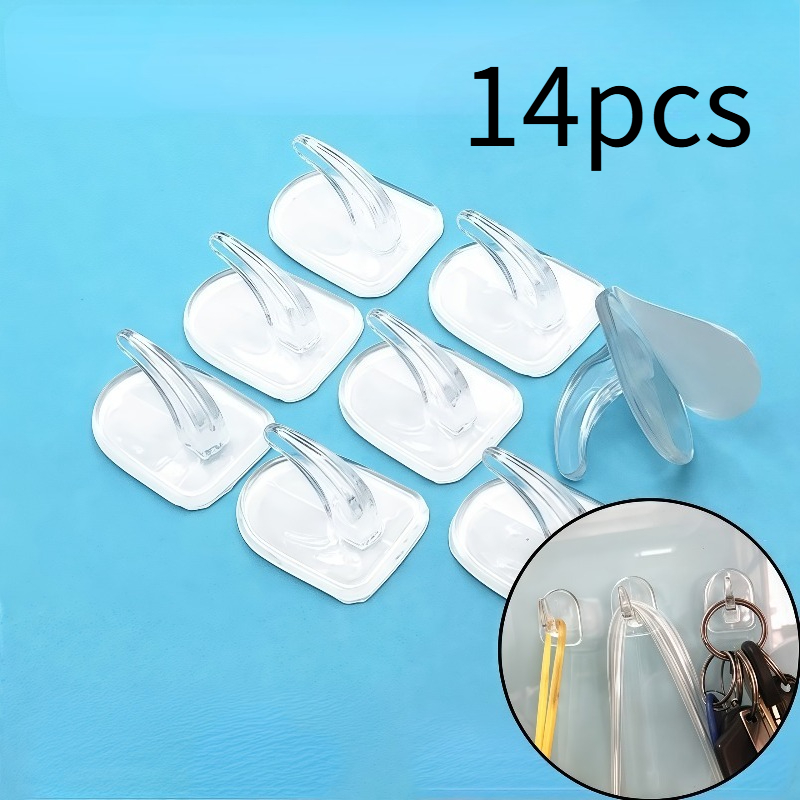 TEMU 14pcs Clear Acrylic Sticky Hooks, Strong Wall Hangers For , Small Horn Design, Rust-resistant Plastic, Cow Horn Shape For Secure Hold, Secure