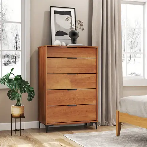 5-drawer dresser -century modern freestanding chest with sturdy metal legs & system, cherry wood & mdf organizer for bedroom, living room, hallway - easy assembly, adjustable feet, anti-tip design, tall dresser for 5-drawer dresser -century modern freestanding chest with sturdy metal legs & system, cherry wood & mdf organizer for bedroom, living room, hallway - easy assembly, adjustable feet, anti-tip design, tall dresser for