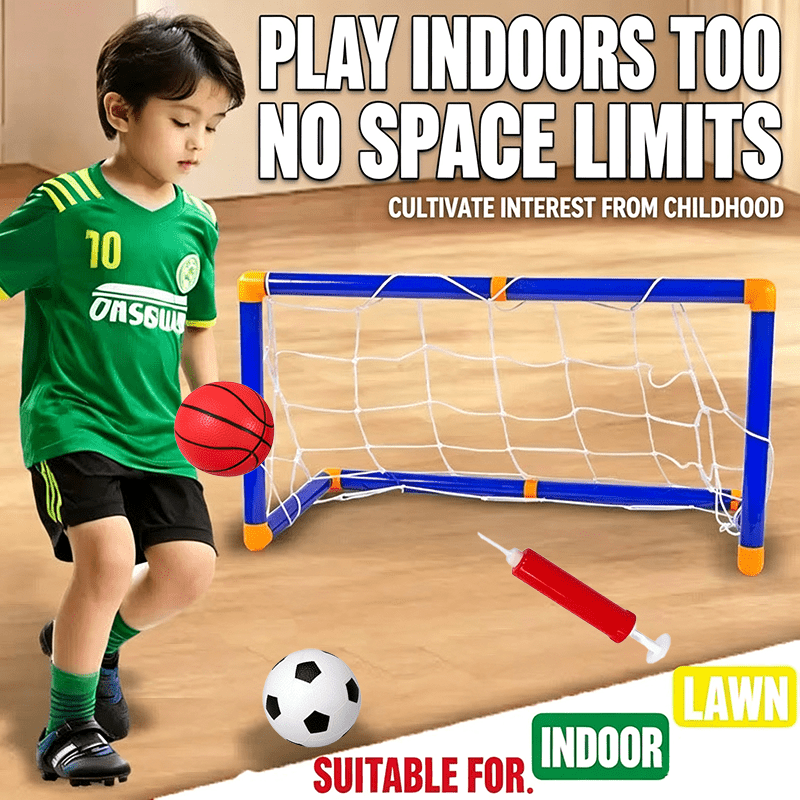 TEMU 4pcs (1pc Soccer Goal And 1pc Soccer Ball And 1pc Basketball And 1pc Air Pump) Portable And Detachable Soccer Goal Frame, Multi-item Fidget Toy